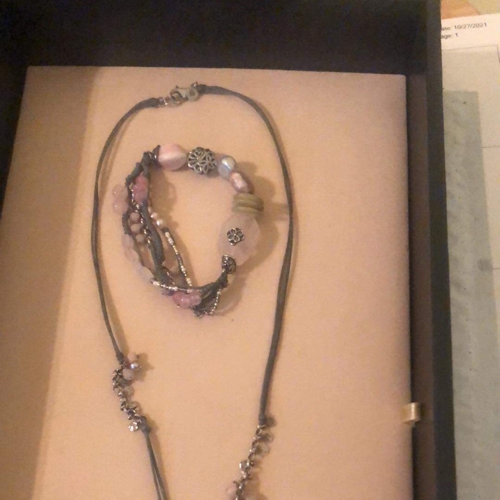 Silpada Pink Quartz Necklace and Bracelet set